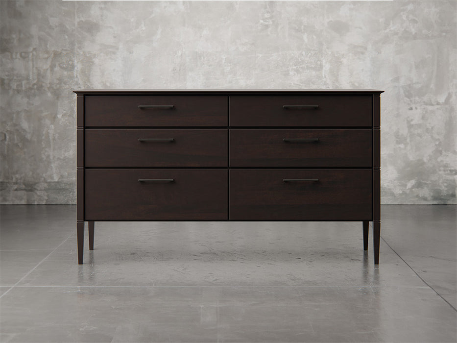 Nashville dresser front view in brown maple, onyx finish.
