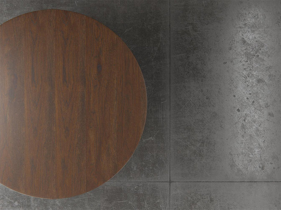 Pittsburgh round dining table top down view in cappuccino stain.