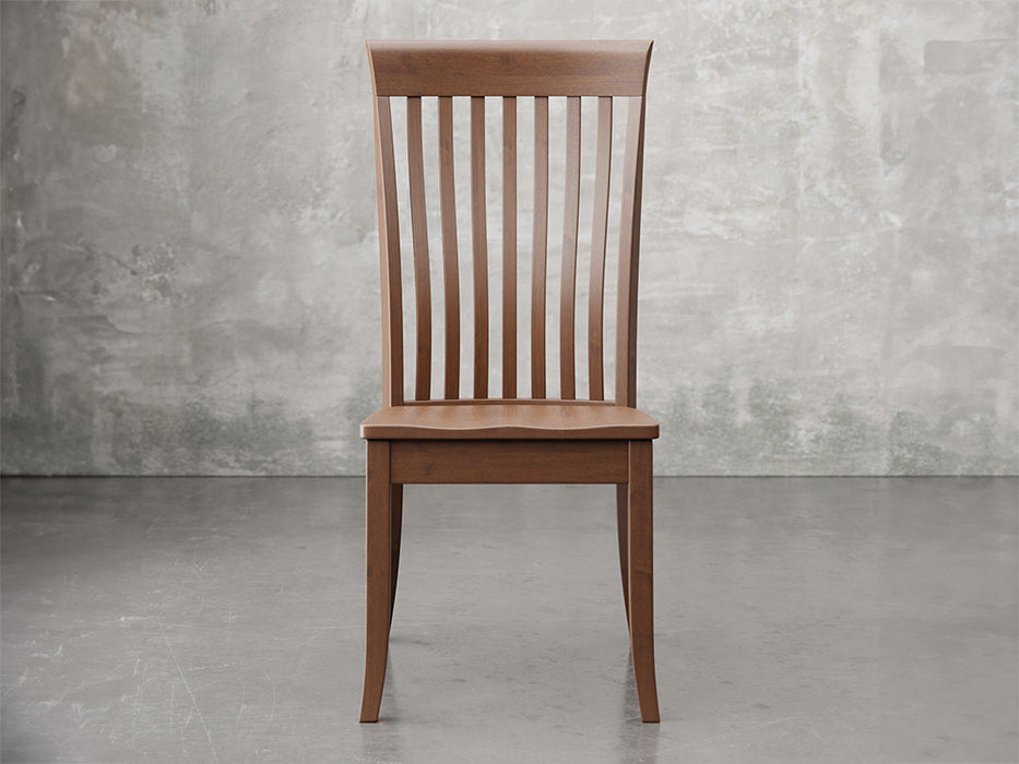 Providence side chair front view in earthtone stain.