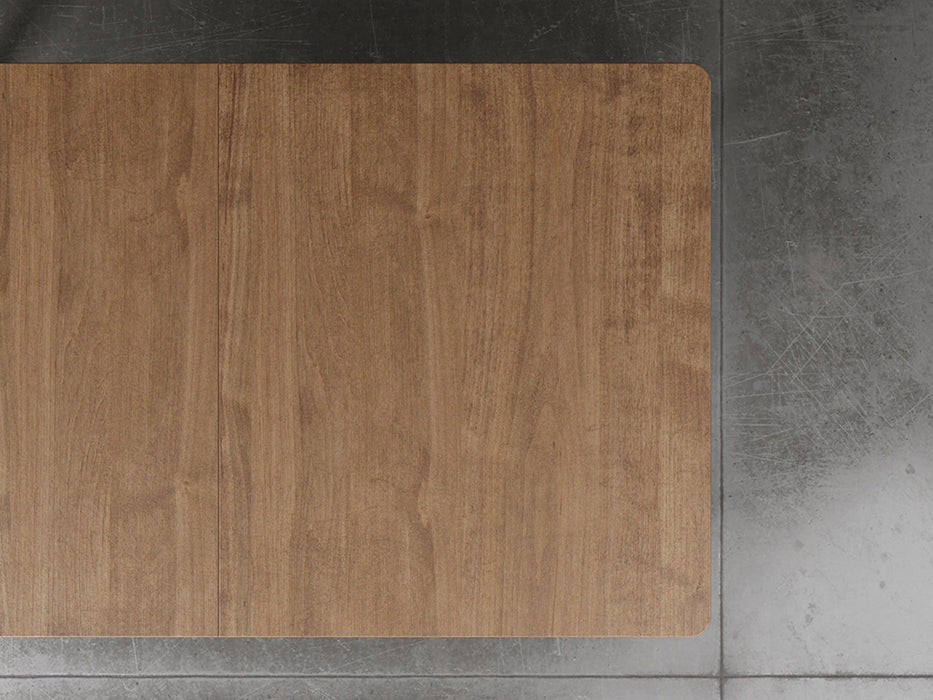 Raleigh shaker leg dining table top down view in almond stain.