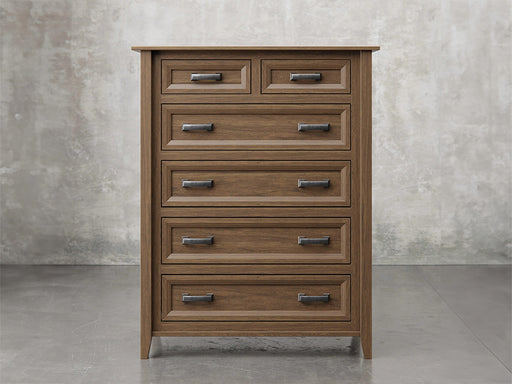Rochester chest front view in cappuccino stain.