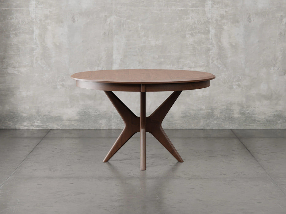 Stamford dining table front view in earthtone stain.