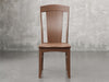 Augusta dining chair front view in earthtone stain.