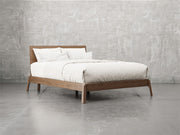 Bellevue bed frame angle view in almond stain.