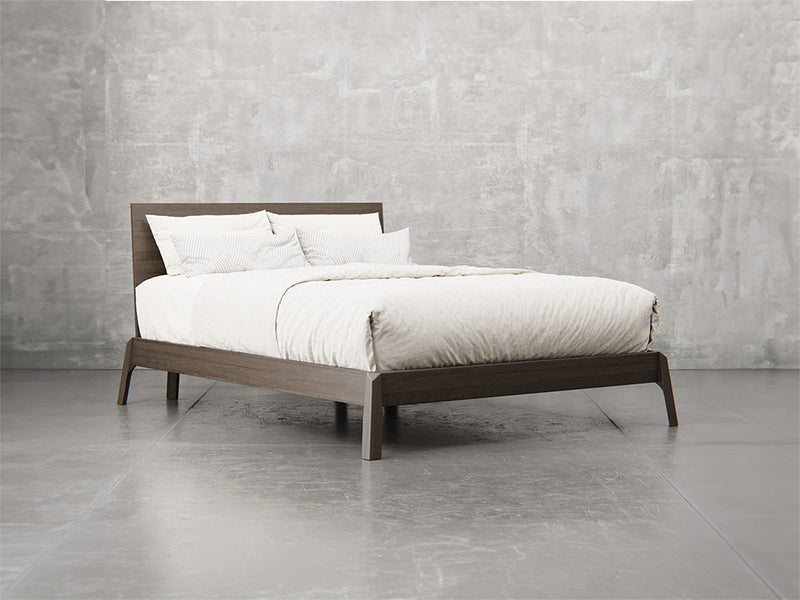 Bellevue bed frame angle view in shadow stain.