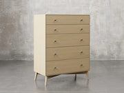 Bellevue chest 45 degree view in natural brown maple finish.