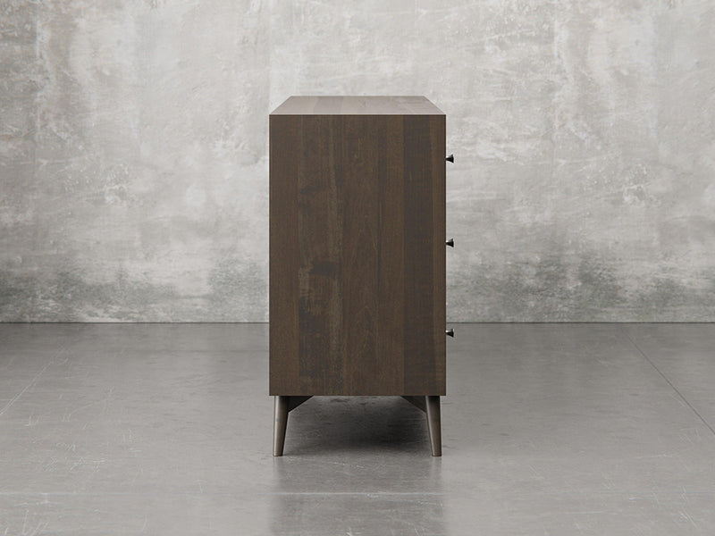 Bellevue dresser side view in shadow stain.