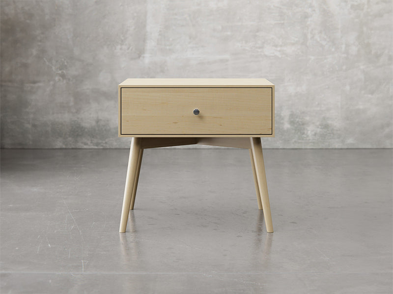 Bellevue nighstand front view in natural brown maple finish.