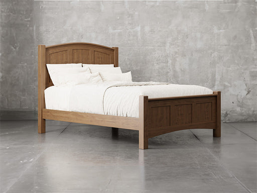 Fullerton bed frame angle view in almond stain.