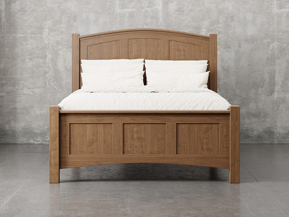 Fullerton bed frame front view in almond stain.