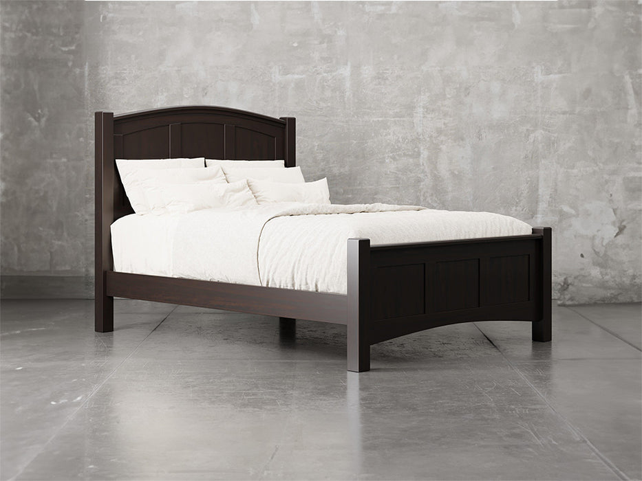 Fullerton bed frame angle view in onyx stain.