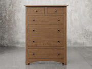 Fullerton chest front view in almond stain.