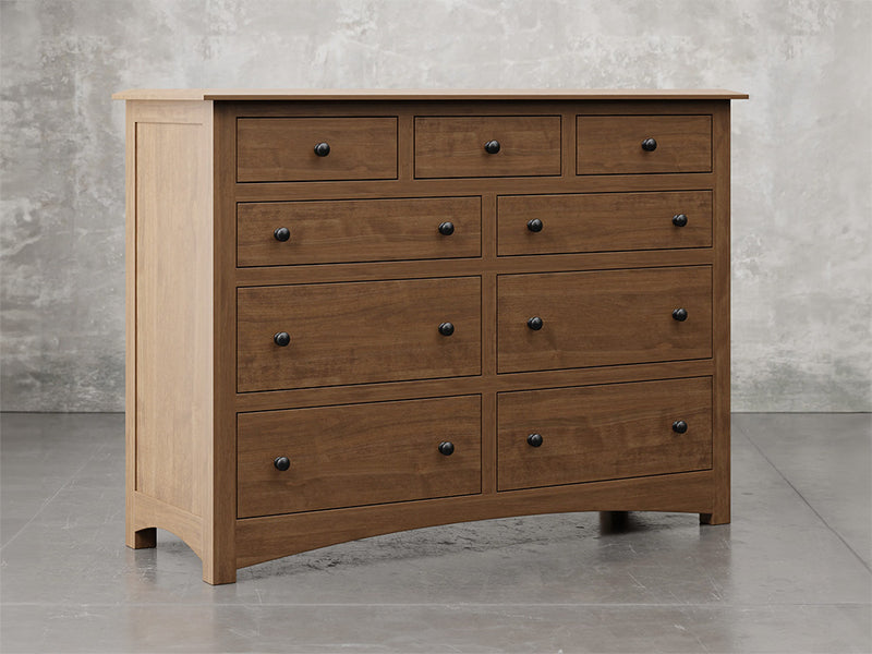 Fullerton dresser angle view in almond stain.