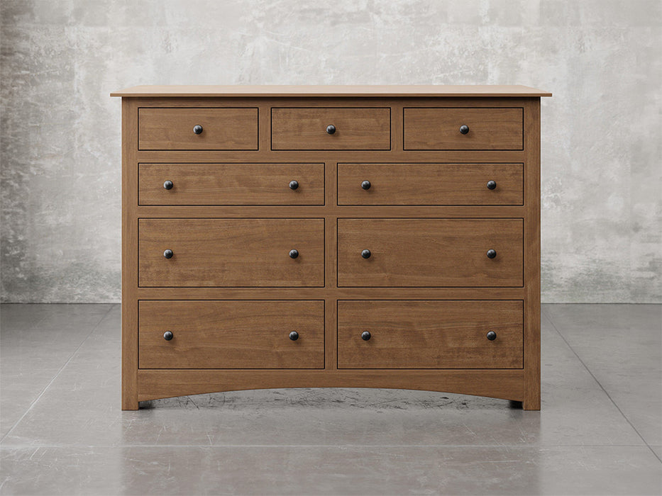 Fullerton dresser front view in almond stain.