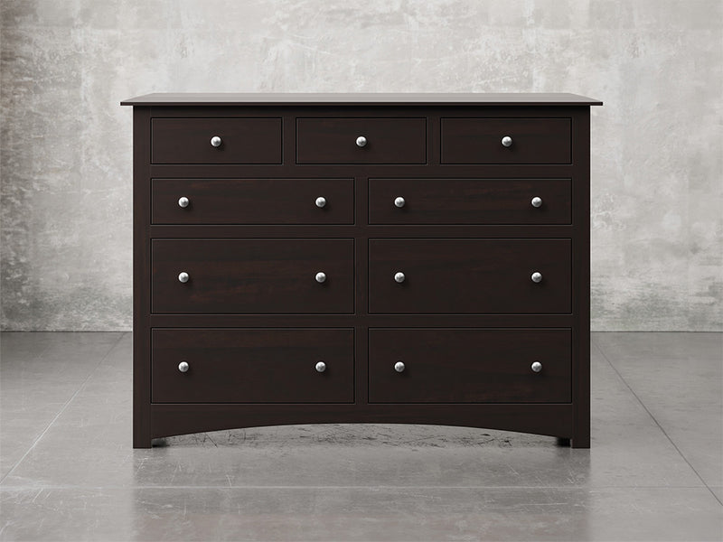 Fullerton dresser front view in onyx stain.