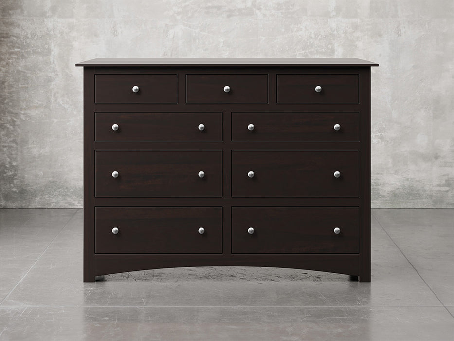 Fullerton dresser front view in onyx stain.