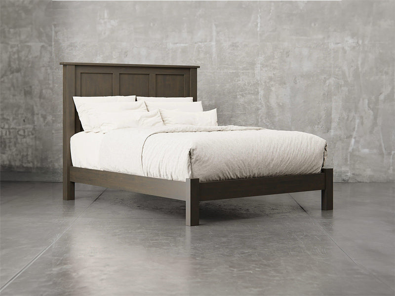 Lansing bed angle view in antique slate stain.