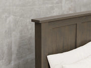 Lansing bed close up view in antique slate stain.