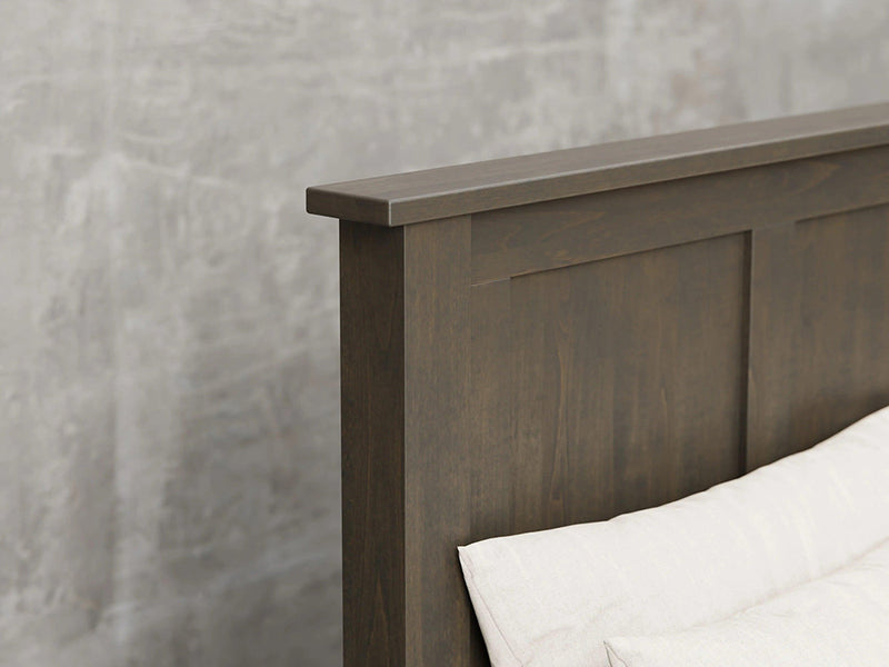 Lansing bed close up view in antique slate stain.