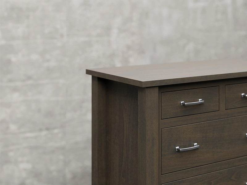 Lansing chest close up view in antique slate stain.