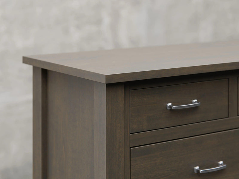 Lansing dresser close up view in antique slate stain.