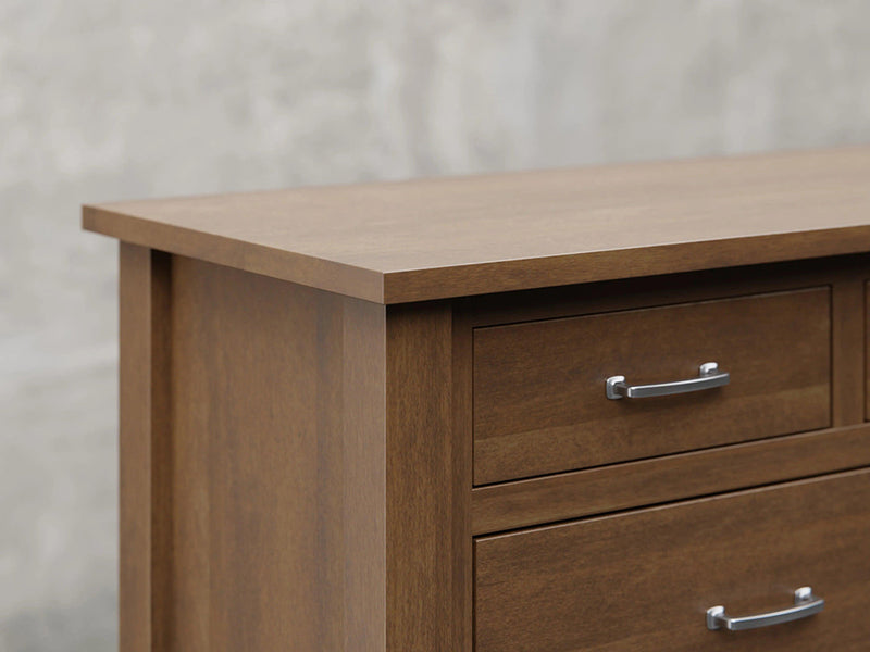 Lansing dresser close up view in cappuccino stain.