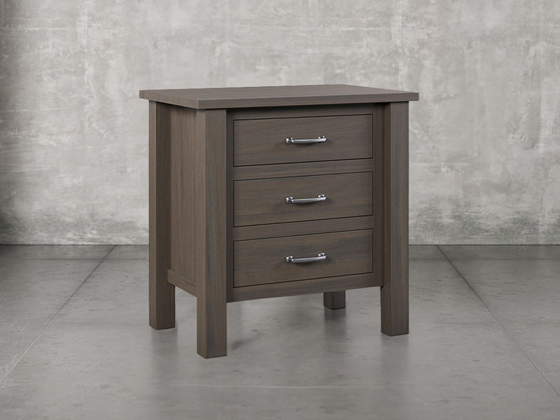 Lansing nightstand angle view in antique slate stain.