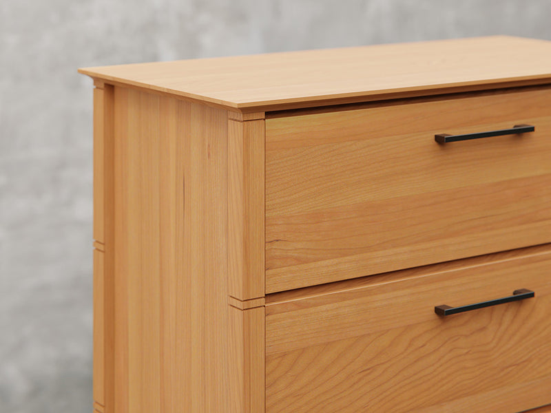 Nashville chest close up view in natural cherry finish.