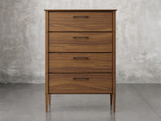 Nashville chest front view in natural walnut finish.