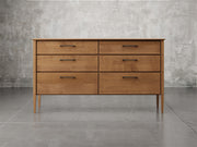 Nashville dresser front view in brown maple, almond finish.