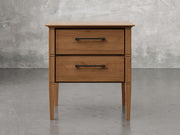Nashville nighstand front view in brown maple, almond finish.