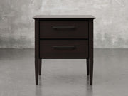 Nashville nighstand front view in brown maple, onyx finish.