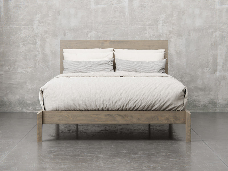 Nashville bed front view in brown maple, bel-air finish.