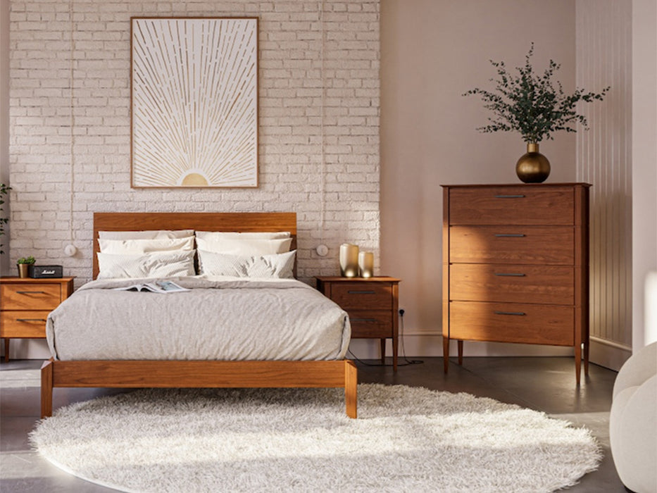 Nashville bed, chest and nightstands in a room setting.