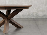 Pittsburgh round dining table base view in cappuccino stain.