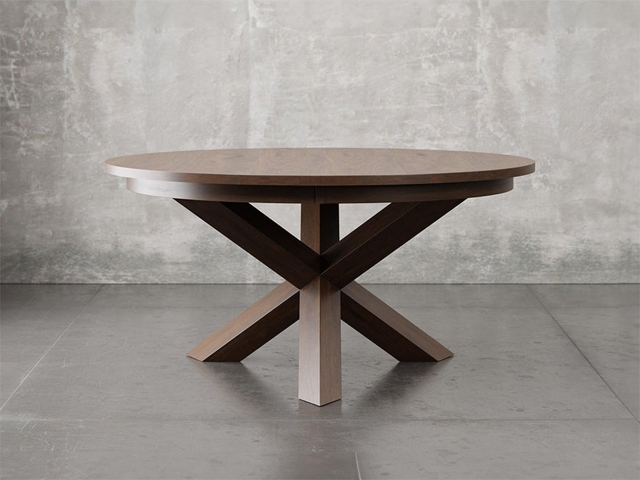 Pittsburgh round dining table front view in cappuccino stain.