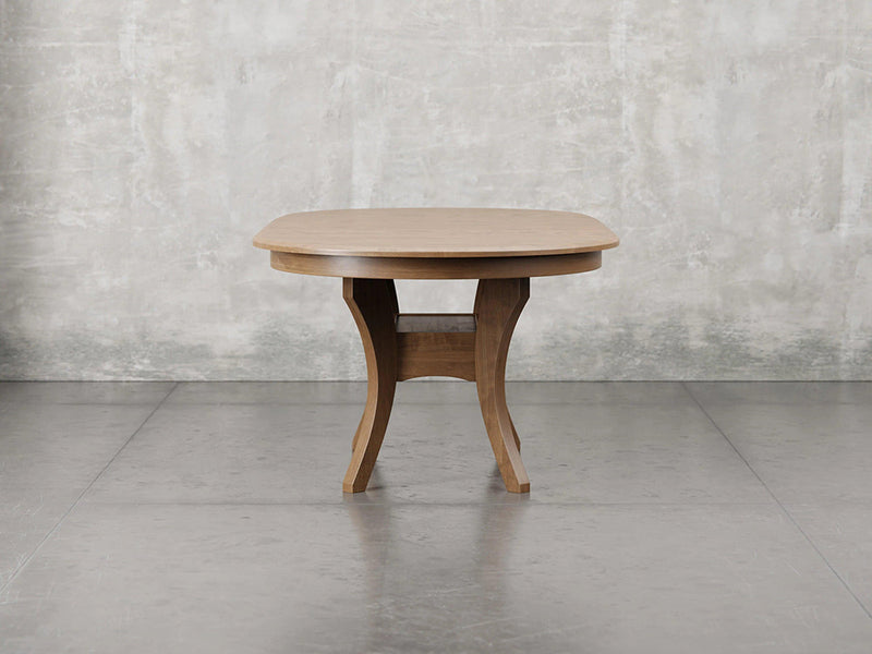 Providence dining table side view in almond stain.