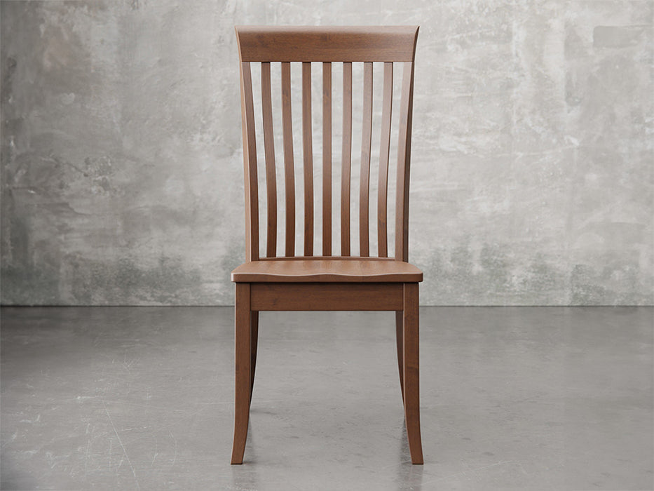 Providence side chair front view in earthtone stain.