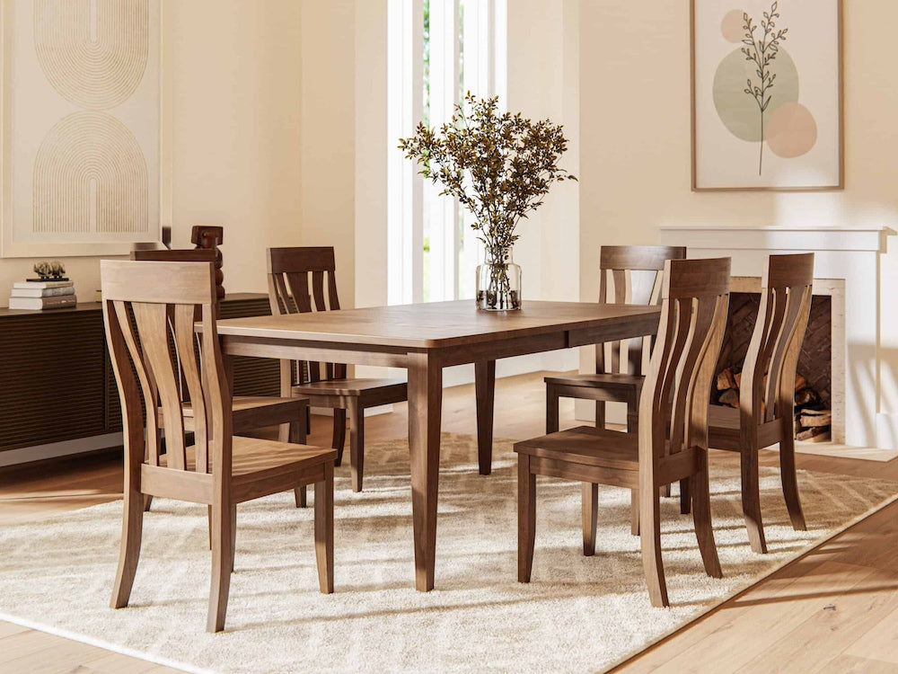 Raleigh shaker leg dining table and side chairs in a room setting.