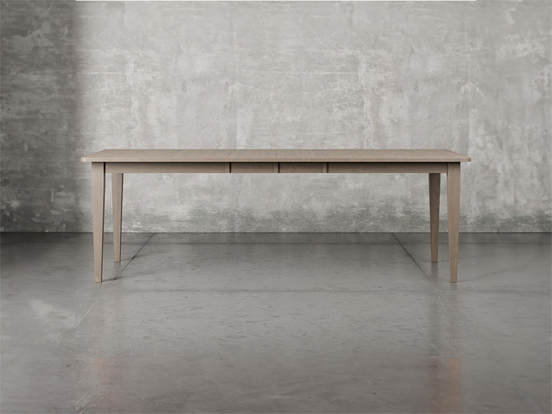 Raleigh shaker leg dining table with leaf in driftwood stain.