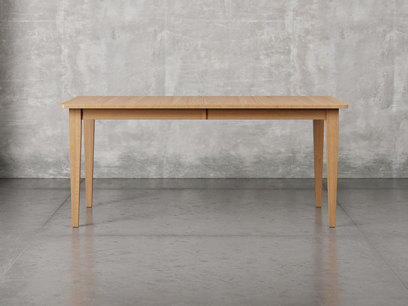 Raleigh shaker leg dining table front view in sealy stain.