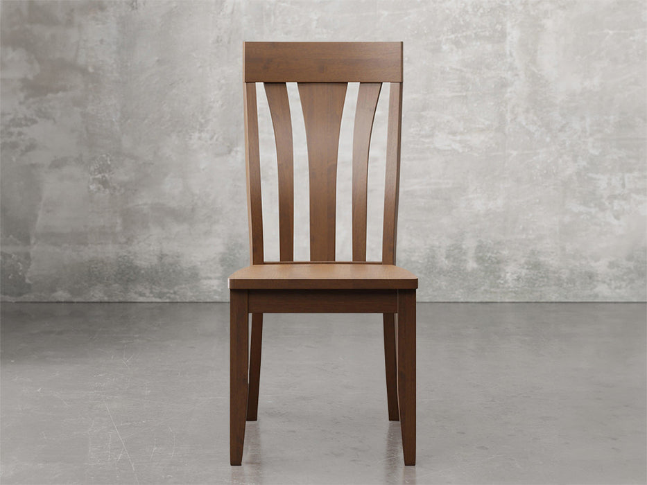Raleigh side chair front view in earthtone stain.