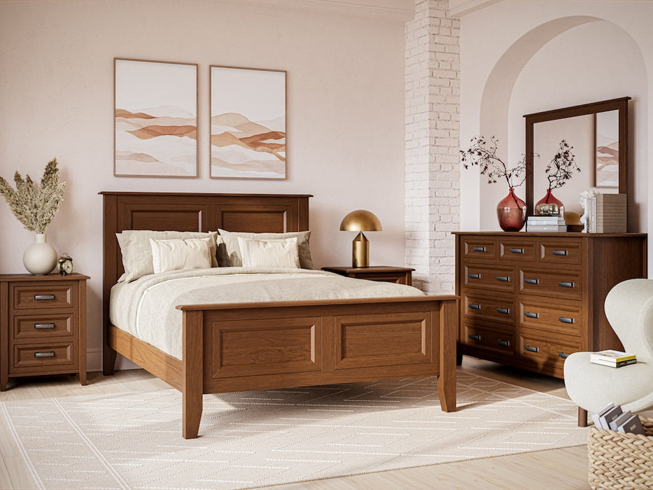 Rochester bed, dresser and nightstand in a room setting.