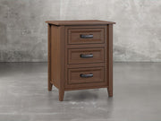 Rochester nightstand angle view in capuccino stain.