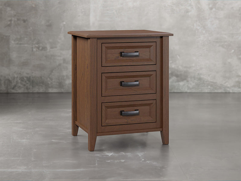 Rochester nightstand angle view in capuccino stain.