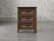 Rochester nightstand front view in capuccino stain.