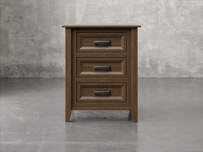 Rochester nightstand front view in capuccino stain.