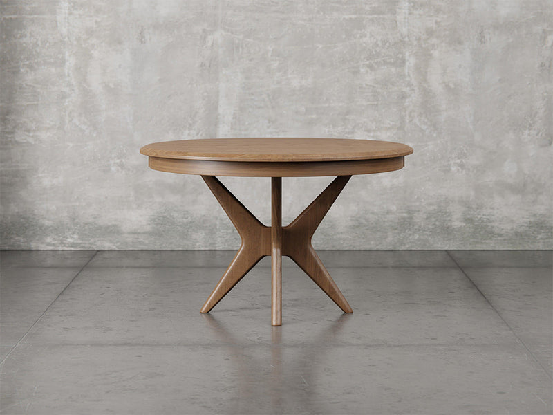 Stamford dining table front view in almond stain.