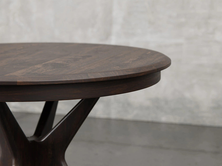 Stamford dining table close up view in briar stain.