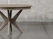 Stamford dining table alternate front view in driftwood stain.